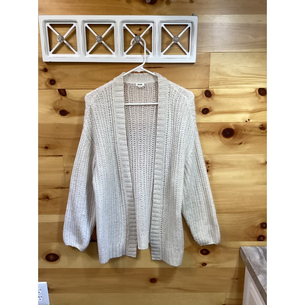 Garage Womens Cream Cozy Chunky Knit Open Front Cardigan Sweater XS/S